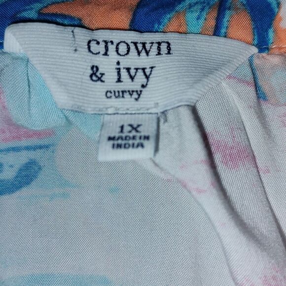 Crown & Ivy ocean beachy 3/4 Sleeve Crochet Peasant Top  Sz 1X - Picture 6 of 6